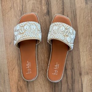 Nicole Miller White Beaded Sandals